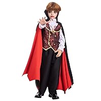 Vampire Costume for Boys Scary Halloween Party, Vampire Teeth Cosmetic Kit Included（Black Red）