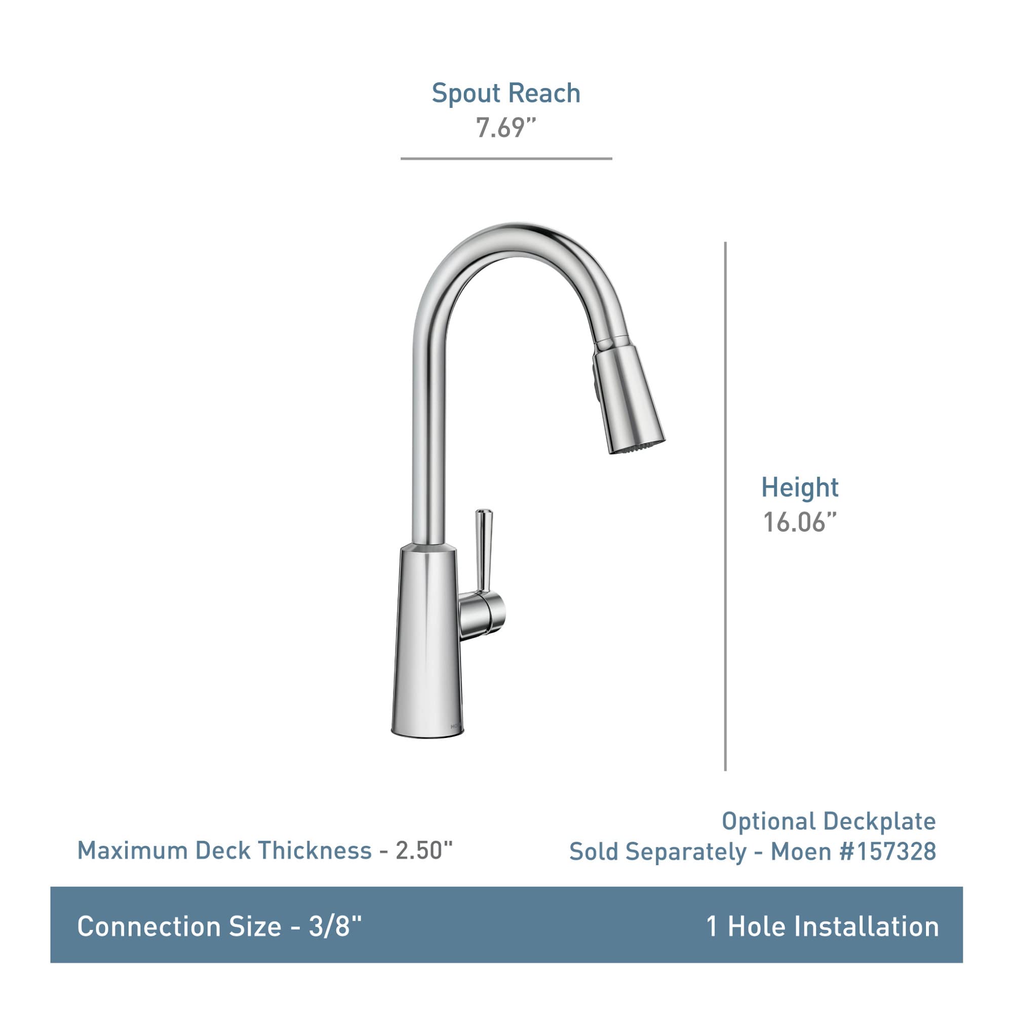 Moen Riley Chrome One-Handle Pulldown Kitchen Faucet Featuring Power Boost for a Faster Clean and Reflex Docking System for the Spray Head, Modern Kitchen Sink Faucet, 7402C