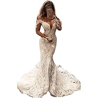 Women's Illusion Lace Long Sleeves Wedding Dresses for Bride Plus Size with Train Bridal Ball Gown