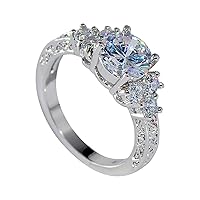 Fashion White Zircon Ring for Women Silver Crystal Rings Diamond Rhinestone Studded Zirconia Rings Imitation Diamond Promise Ring For Women Solitaire Engagement Wedding Ring