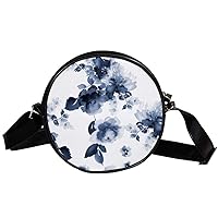 Watercolor Flowers Circle Shoulder Bags Cell Phone Pouch Crossbody Purse Round Wallet Clutch Bag For Women With Adjustable Strap