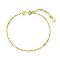 MRENITE Solid 18k Yellow Gold 1mm/2mm Gypsophila Bracelet Anklet Diamond Cut Spring Clasp for Her Mother Women Girl Daughter Adjustable Size 4-12.5 Inch