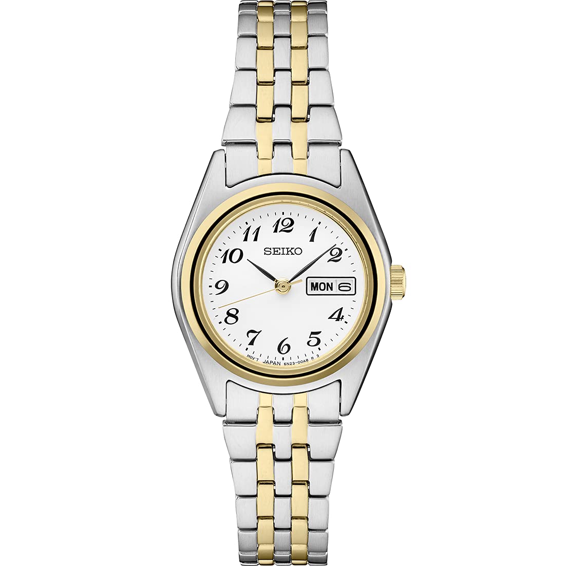 SEIKO SUR438 Watch for Women - Essentials Collection - Two-Tone Stainless Steel Case and Bracelet, White Dial
