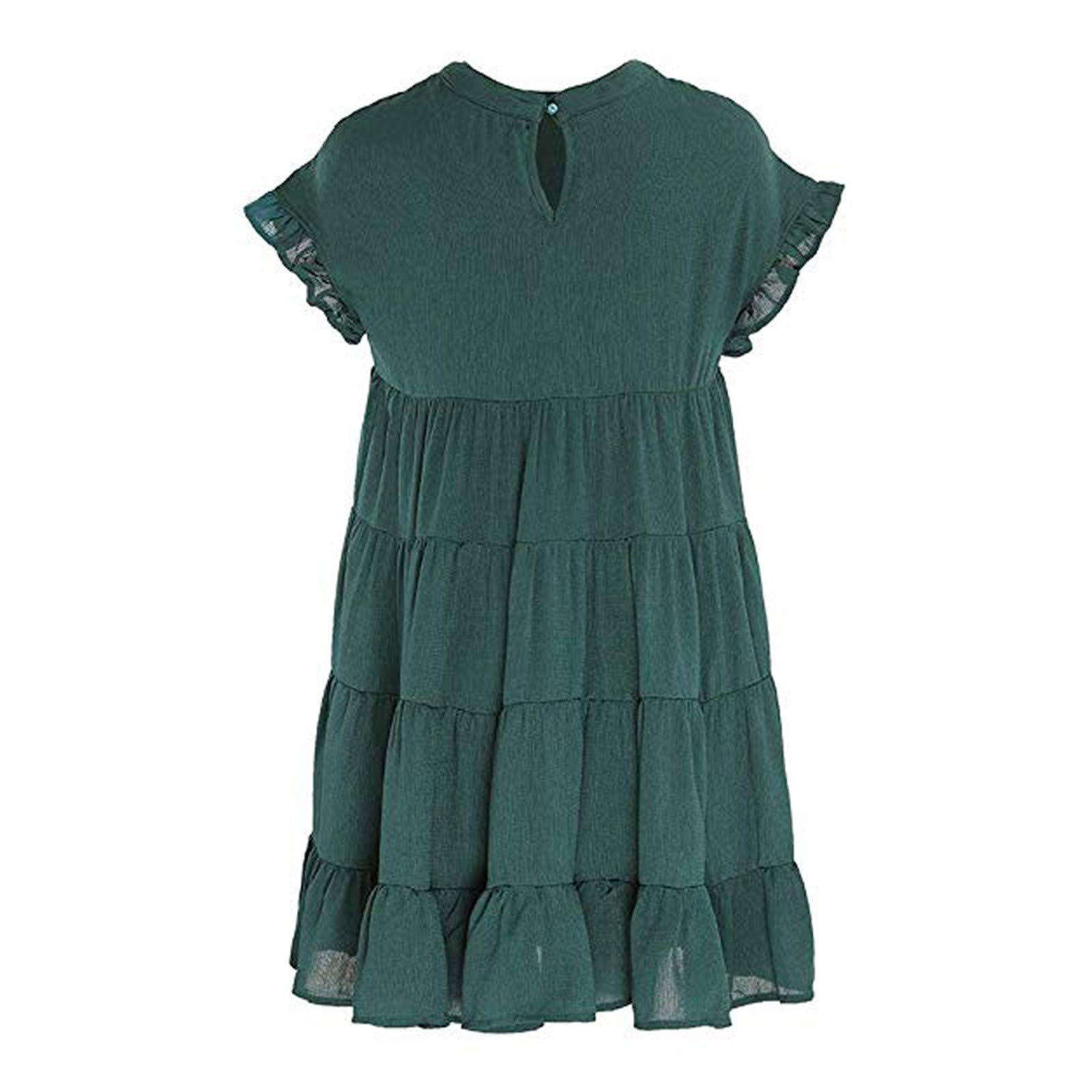 2023 Women's Ruffle Sleeve Round Neck Mini Dress Summer Casual Solid Loose Short Flowy Pleated Dress Swing Party Dress