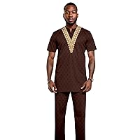 African Men Traditional Clothing Dashiki Male Embroidery Shirt Pants Set Wedding Outfits Attire