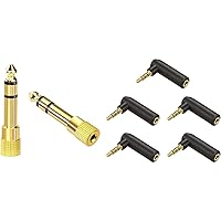 VCE 2 Pack 3.5mm Female to 1/4 Male Adapter Bundle with 5 Pack 3.5mm Male to Female Audio Adapter 90 Degree, Gold-Plated, for Aux Cable, Guitar Amplifier, Headphone