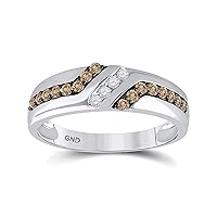 The Diamond Deal 10kt White Gold Mens Round Brown Diamond Wedding Band Ring 1/3 Cttw