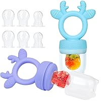 SHARE&CARE Fresh Food Feeder Pacifier (2 Pack) Includes 3 Sizes Replaceable Silicone Pouches Food Grade Silicone Fresh Fruit Feeders (Blue-Purple)