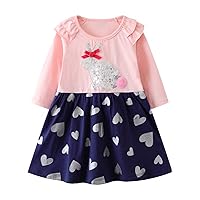 Kids Girls' Long Sleeved Dress with Cotton Children's Dress Toddler Clothes Dresses Little Toddler Bunny