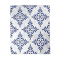 50x60 Inches Flannel Throw Blanket Watercolor Indian Ceramic Blue Leaves Pattern Cute Porcelain Damask Home Decorative Warm Cozy Soft Blanket for Couch Sofa Bed