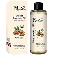 Organic Sweet Almond Oil 220 ML, USDA Organic Pure Cold Pressed Almond Carrier Oil For Skin, Hair, Face, Essential Oils
