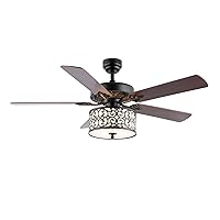 JONATHAN Y JYL9612A Paolo Farmhouse Industrial Iron Scroll Drum Shade LED Ceiling Fan with Remote, for Bedroom, Living Room, Dining Room 52