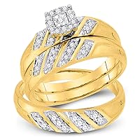 The Diamond Deal 10kt Yellow Gold His & Hers Round Diamond Solitaire Matching Bridal Wedding Ring Band Set 1/4 Cttw