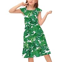 BesserBay Girl's Floral Elastic Neckline Flutter Sleeve Midi Dress with Side Pockets 4-12 Years