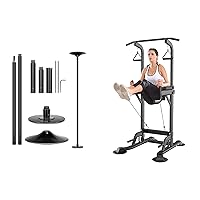VIVOHOME 45mm Portable Spinning Dance Stripping Pole and Multi-Function Pull Up Station Height Adjustable Power Tower Dip Station Fitness Strength Training Exercise Equipment for Home Gym 330LBS