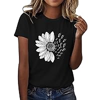 Womens Cute Sunflower Print Shirt Short Sleeve Crew Neck Basic Tees Funny Summer Novelty Tee Shirts Fashion Clothes 2024