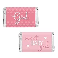 Pink It's a Girl Mini Chocolate Candy Bar Wrapper Labels - Sweet Baby Girl Party Favor Stickers - 45 Count