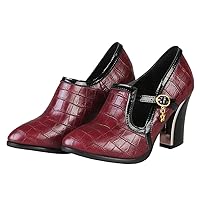Women's Vintage Plaid Pump Oxfords Brogues Round Toe Wingtip Chunky Block High Heels Dress Shoes