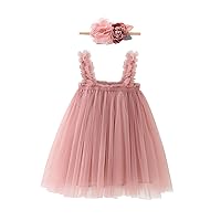 Toddler Baby Girls Princess Tutu Dress with Flower Headband Wedding Dresses Birthday Outfit Set for Photo Shoot 1-5T