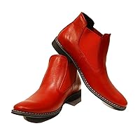 PeppeShoes Modello Rosso - Handmade Italian Mens Color Red Ankle Chelsea Boots - Cowhide Smooth Leather - Slip-On