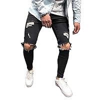 Andongnywell Men's Stretchy Ripped Skinny Biker Jeans Taped Slim Fit Denim Pants Mid Waist Tight Zipper Pencil Pant