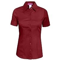 NE PEOPLE Womens Tailored Short Sleeve Button Down Shirt (S-3XL) Burgundy