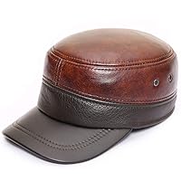 Icegrey Men's Leather Baseball Cap with Ear Protection Baseball Cap Brown Black with Alloy Lock XXXL