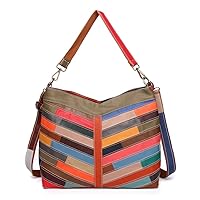 Women Multicolor Shoulder Purse Leather Tote Handbag Random Stripe Color Satchel