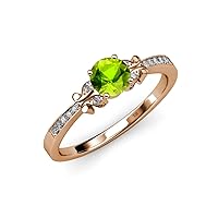 Round Peridot Diamond 1 1/4 ctw Butterfly Womens Engagement Ring with Milgrain Work 14K Gold