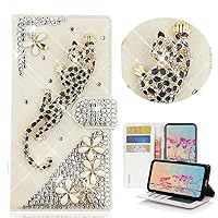 STENES Bling Wallet Phone Case Compatible with iPhone 14 Pro 6.1 inch 2022 Case - Stylish - 3D Handmade Leopard Flowers Design Magnetic Wallet Stand Leather Cover Case - Gold