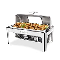 ROVSUN Roll Top Chafing Dish Buffet Set,NSF 9 Quart Rectangular Stainless Steel Chafer for Catering,Buffet Servers and Warmers Set with Glass Window for Wedding, Parties, Banquet, Events, Full Size