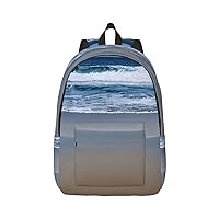 Serene Coastal Print Canvas Laptop Backpack Outdoor Casual Travel Bag Daypack Book Bag For Men Women