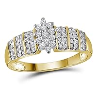 The Diamond Deal 10kt Yellow Gold Womens Round Prong-set Diamond Oval Cluster Ring 1/4 Cttw