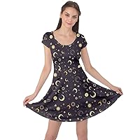 CowCow Womens Reversible Dress Starry Night Sky Moon Stars Space Constellations Planets Cap Sleeve Dress, XS-5XL