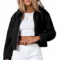 Flygo Womens Cropped Zip Up Lapel Shaggy Teddy Fleece Jacket Faux Fur Coat
