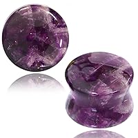 Crystal Stone Plugs | Double Flared Saddle Gauges for Ear Stretching | Amethyst and Turquoise Designs | Beautiful, Balancing, and Unique