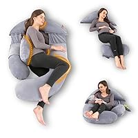 Full Pregnancy Pillow with 2 Pockets - Maternity Body Pillow for Sleeping, Nursing, Leg, Arm, Back & Belly Support - Breastfeeding Pillow with Extra Pillow, Removable & Washable Cover