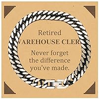Retired Warehouse Clerk Gifts, Never forget the difference you've made, Appreciation Retirement Birthday Cuban Link Chain Bracelet for Men, Women, Friends, Coworkers