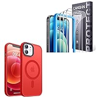 CANSHN Magnetic Designed for iPhone 11 Case Red + 3 Pack Screen Protector for iPhone XR and iPhone 11 Tempered Glass with Easy Installation Frame - 6.1 Inch