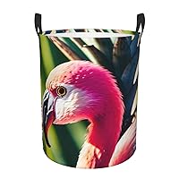 Tropical flamingos and pineapples Round waterproof laundry basket,foldable storage basket,laundry Hampers with handle,suitable toy storage