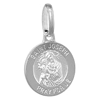 12mm Dainty Sterling Silver St Joseph Medal Necklace 1/2 inch Round Nickel Free Italy