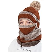 Winter Hat Beanie with Mask Soft Scarf Pack of 3 Women's Knit Beanie Warm Caps
