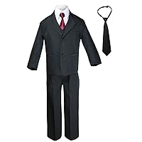 Baby Toddler Teen Boys Black 6pc Suit Vest Set Extra Satin Burgundy Necktie S-20 (4T)