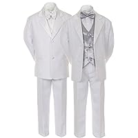 Unotux 7pcs Boys White Suits Tuxedo with Satin Silver Bow Tie Vest Set (10)