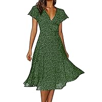 SNKSDGM Women's 2024 Summer Short Sleeve Crew Neck Ruffle Swing Sun Dress Casual Floral Print Boho Long Dress