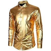 Men's Long Sleeve Shirt Gold Silver Nightclub Party Shiny Shirt Vintage Disco Costume