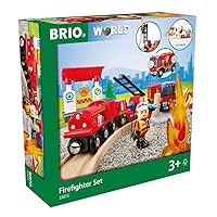 Brio 33815 Rescue Firefighter Set | 18 Piece Train Toy with a Fire Truck, Accessories and Wooden Tracks for Ages 3 and Up