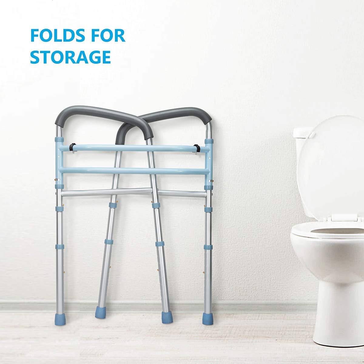 OasisSpace Stand Alone Toilet Safety Rail - Heavy Duty Medical Toilet Safety Frame for Elderly, Handicap and Disabled - Adjustable Bathroom Toilet Handrails Grab Bar, Fit Any Toilet