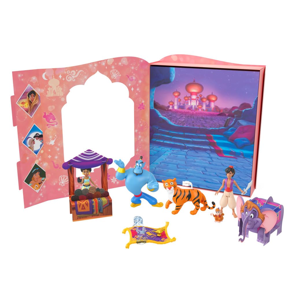 Mattel Disney Princess Toys, Jasmine Story Pack with 6 Key Characters, Small Dolls, Figures and Accessories Inspired by Disney’s Aladdin, Gifts for Kids