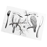 (Tree and Bird Camo) Set of 6 Placemat, Holiday Banquet Kitchen Table Decoration Flower Mats, Waterproof, Easy to Clean, 12 X 18 Inches